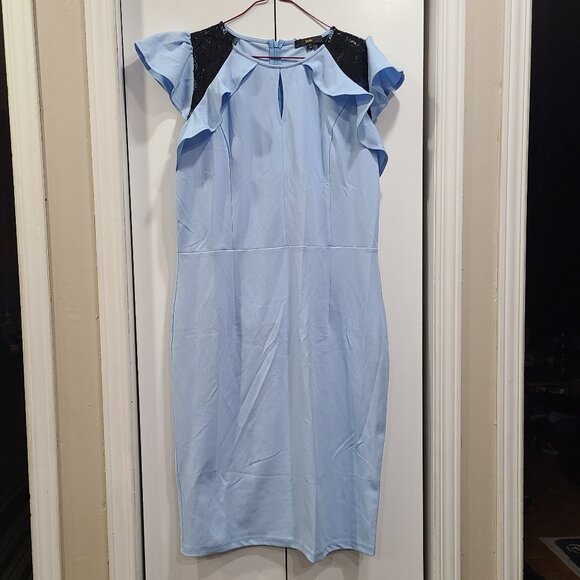 Dresses & Skirts - 💥3/$30💥 NWT light blue Dress with black lace, Sleeveless, zipper on back